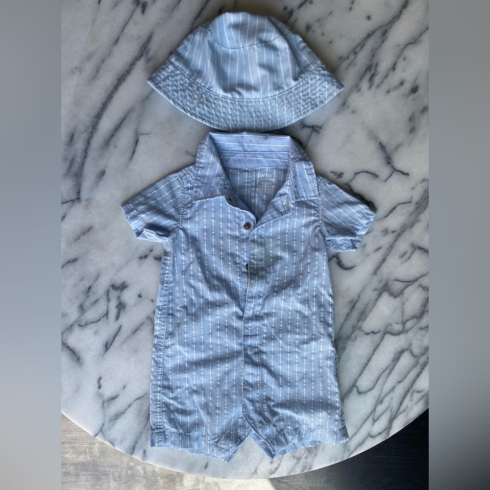 Carter's Blue Striped Bodysuit and Hat Set